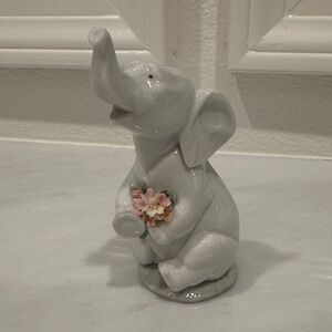 Lladro White Elephant with Pink and Cream Flowers